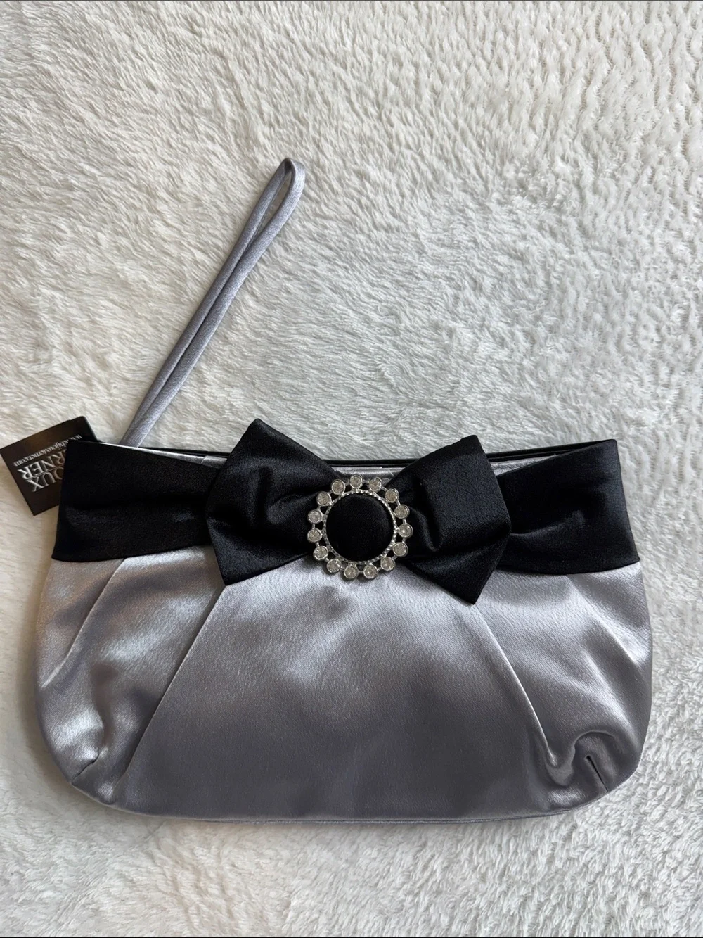 Bijoux Terner NWT Silver & Black Satin Evening Clutch Bag